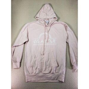 Seattle Space Needle Hoodie Womens Medium Pink Pullover Drawstring Sweatshirt